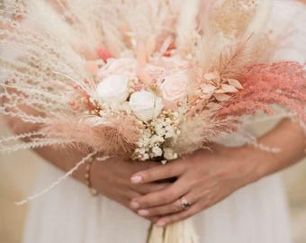 Blush Pink Dried Flower Boho Wedding Bouquet | Bridal & Bridesmaid Florals