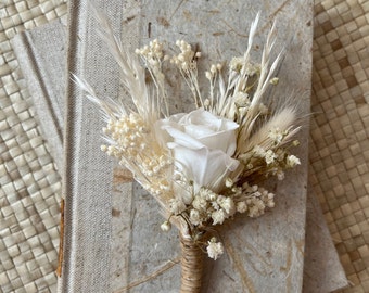 Wedding Boutonniere White Groom Boutonnières for Groomsmen White Boho Boutonniere Dried Flowers Buttonhole for Groomsmen Accessories Groom