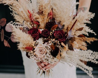 Bouquet da sposa in Borgogna, damigella d'onore autunnale, arancia bruciata, bouquet di cioccolato, bouquet da sposa di vino, matrimonio di fiori secchi, bouquet da sposa Boho