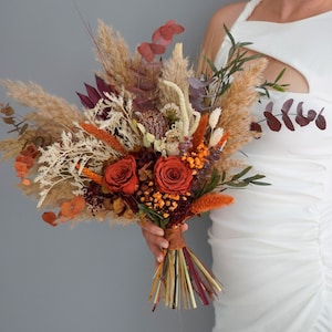 Terracotta Bouquet Boho Bridal Bouquet Dried Flowers Bouquet Rustic Wedding Flowers Fall Themed Bouquet Terracotta Wedding Flowers for Bride