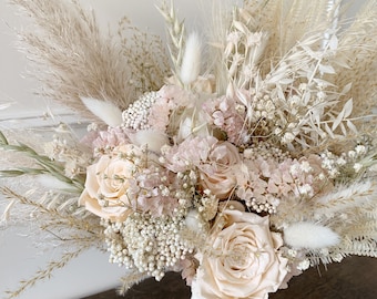 White Wedding Bouquet White Flowers Bouquet Boho Wedding Bouquet White Wedding Theme Green White Dried Flower Bouquet for Bridesmaids Ivory