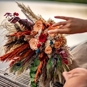 Boho Wedding Bouquet Rust Emerald Green, Fall Bouquet, Burnt Orange Bouquet, Rust Bouquet, Boho Bridal Bouquet, Fall Bouquet,Wedding Bouquet