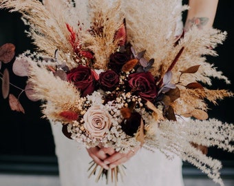 Burgundy Bridal Bouquet Burgundy Wedding Theme Burnt Orange Marsala Rustic Bouquet Dried Flowers Bouquet for Bridesmaids Boho Bouquets Boho