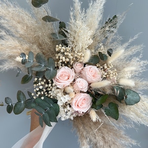 Blush Roses Wedding Bouquet Boho Bride Flowers Bouquet Pink Wedding Theme Pink Wedding Bouquet Dried Flowers Boho Mate Rose Gold Bouquet