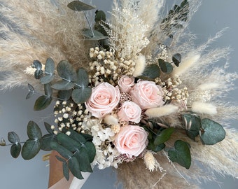 Bouquet de mariage de roses blush bouquet de fleurs de mariée bohème thème de mariage rose bouquet de mariage rose fleurs séchées bouquet d'or rose mate bohème