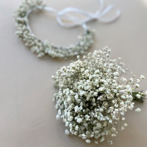 Flower girl bouquet and crown, babys breath bouquet, babys breath crown image 4