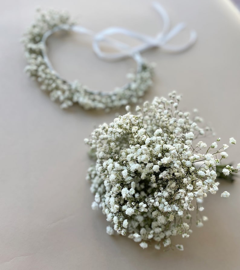 Flower girl bouquet and crown, babys breath bouquet, babys breath crown image 4