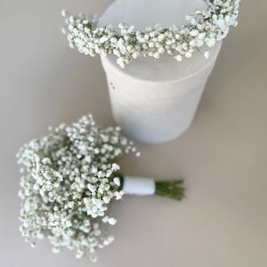 Flower girl bouquet and crown, babys breath bouquet, babys breath crown image 1