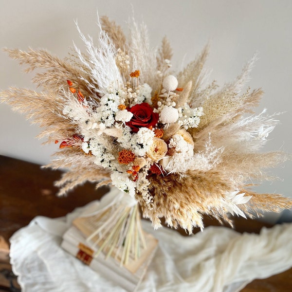 White Rust Wedding Bouquet Rust Flowers Bouquet Boho Wedding Bouquet Rust Wedding Theme Terracotta Dried Flower Bouquet for Bridesmaids