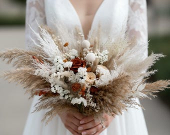 Terracotta Bridal Bouquet, Flowers Boho Bouquet for Wedding