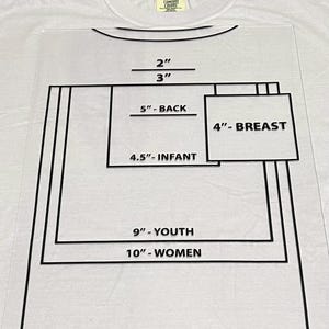 Acrylic T-shirt sizing and alignment tool, T-shirt placement guide for HTV, DTF and sublimation, Acrylic T-shirt decal sizing cheat sheet