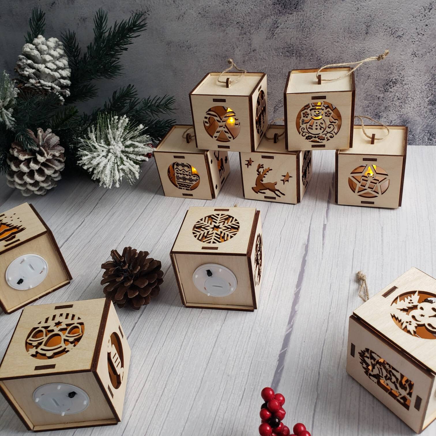 Tea Light Ornament Wooden LED Ornament Lantern Box Laser Etsy