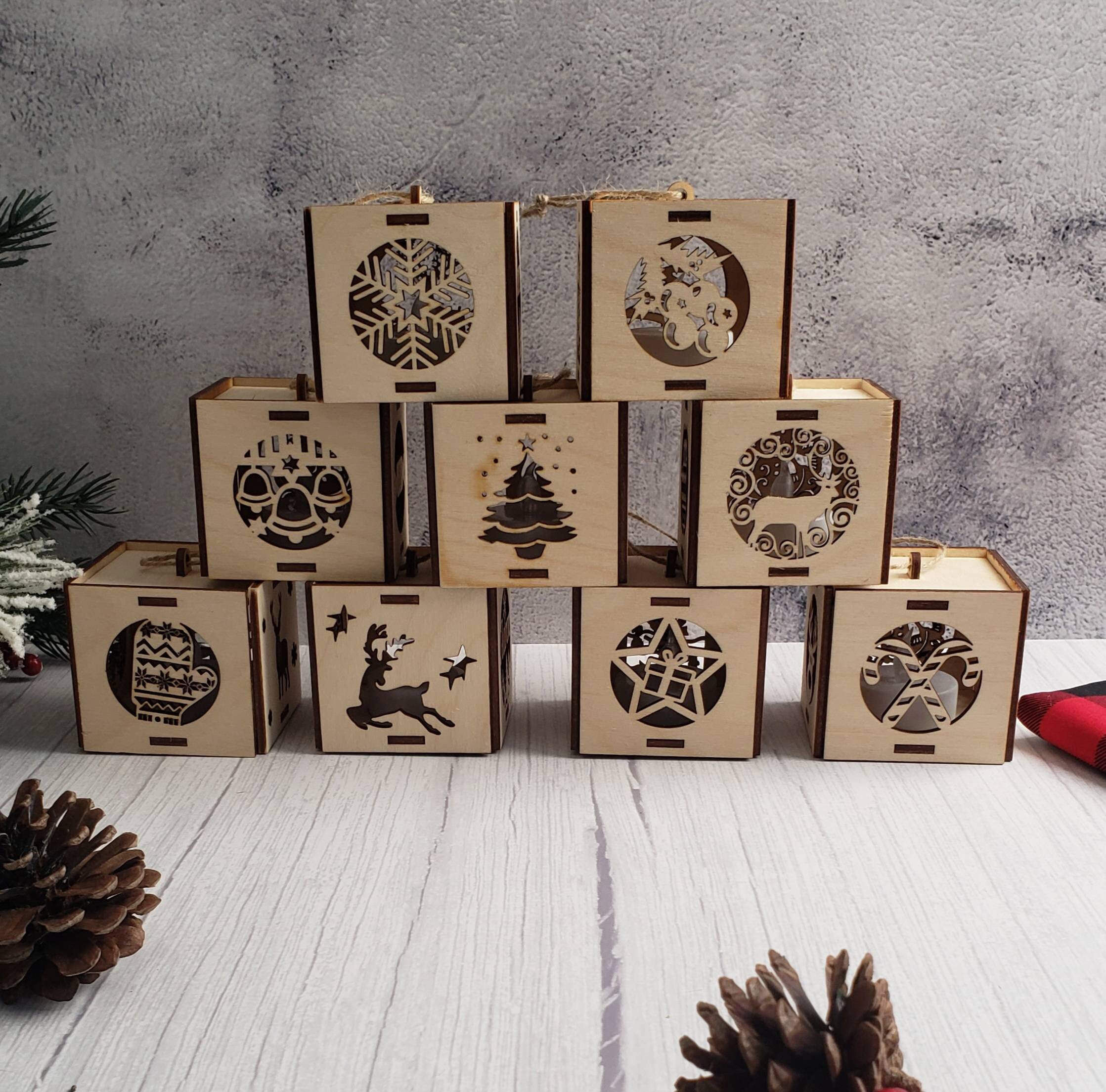 Tea Light Ornament Wooden LED Ornament Lantern Box Laser Etsy