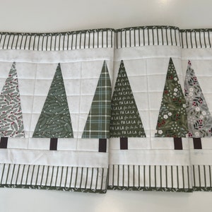 Christmas Quilted Table RunnerSage Green Christmas Trees all in a row Holiday Table Decor Christmas Decor Christmas Centerpiece image 1