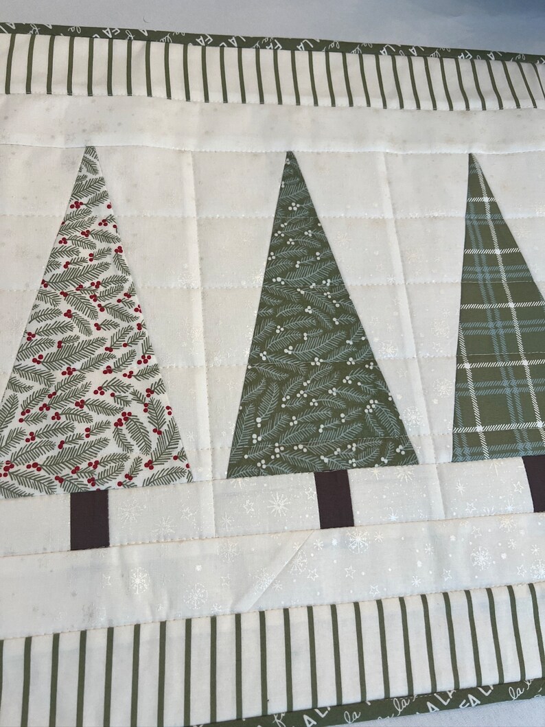 Christmas Quilted Table RunnerSage Green Christmas Trees all in a row Holiday Table Decor Christmas Decor Christmas Centerpiece image 7