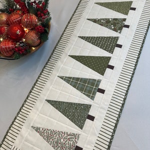 Christmas Quilted Table RunnerSage Green Christmas Trees all in a row Holiday Table Decor Christmas Decor Christmas Centerpiece image 2