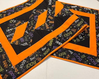 Halloween Quilted Table Runner with Boo! text fabric