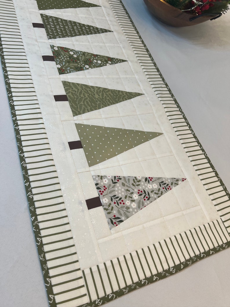 Christmas Quilted Table RunnerSage Green Christmas Trees all in a row Holiday Table Decor Christmas Decor Christmas Centerpiece image 5