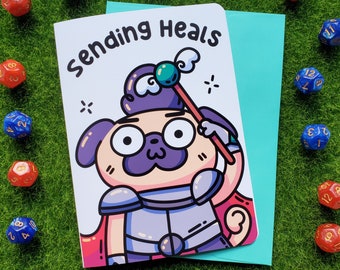 5x7 Paladin Pug Sending Heals Blank Get Well Soon Card