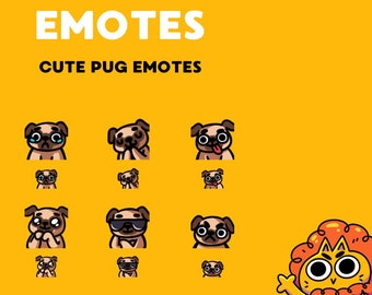 Cute Pug Emotes - Twitch Emote Pack - Set of 6 - Digital Download