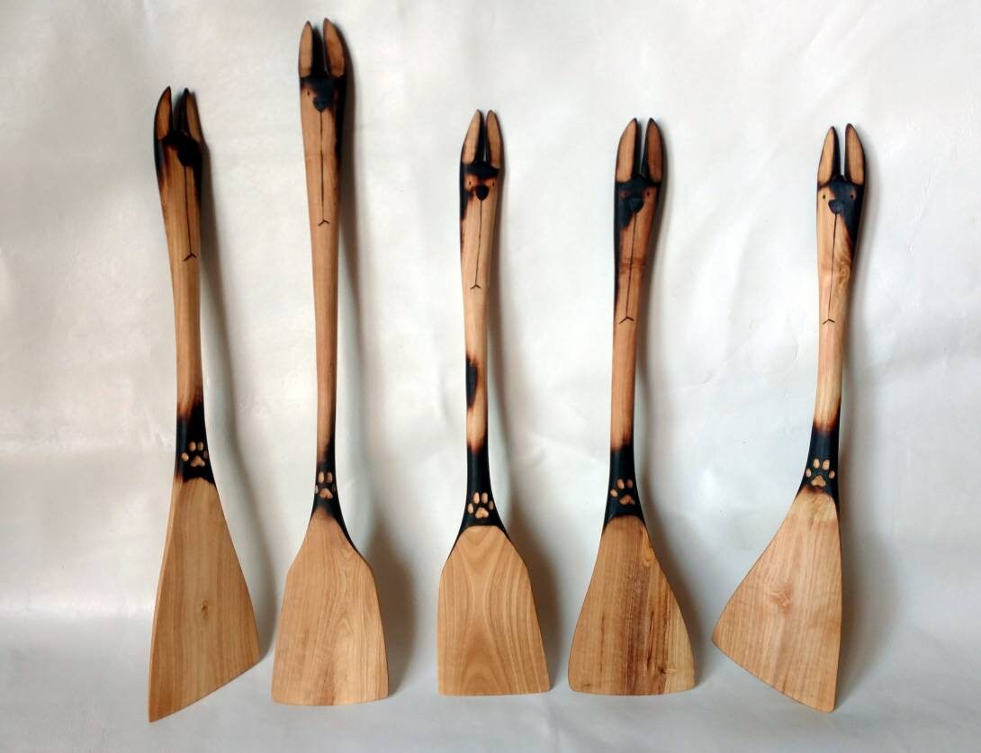 Handmade wooden spatula dog kitchen decor Cooking flipper Etsy