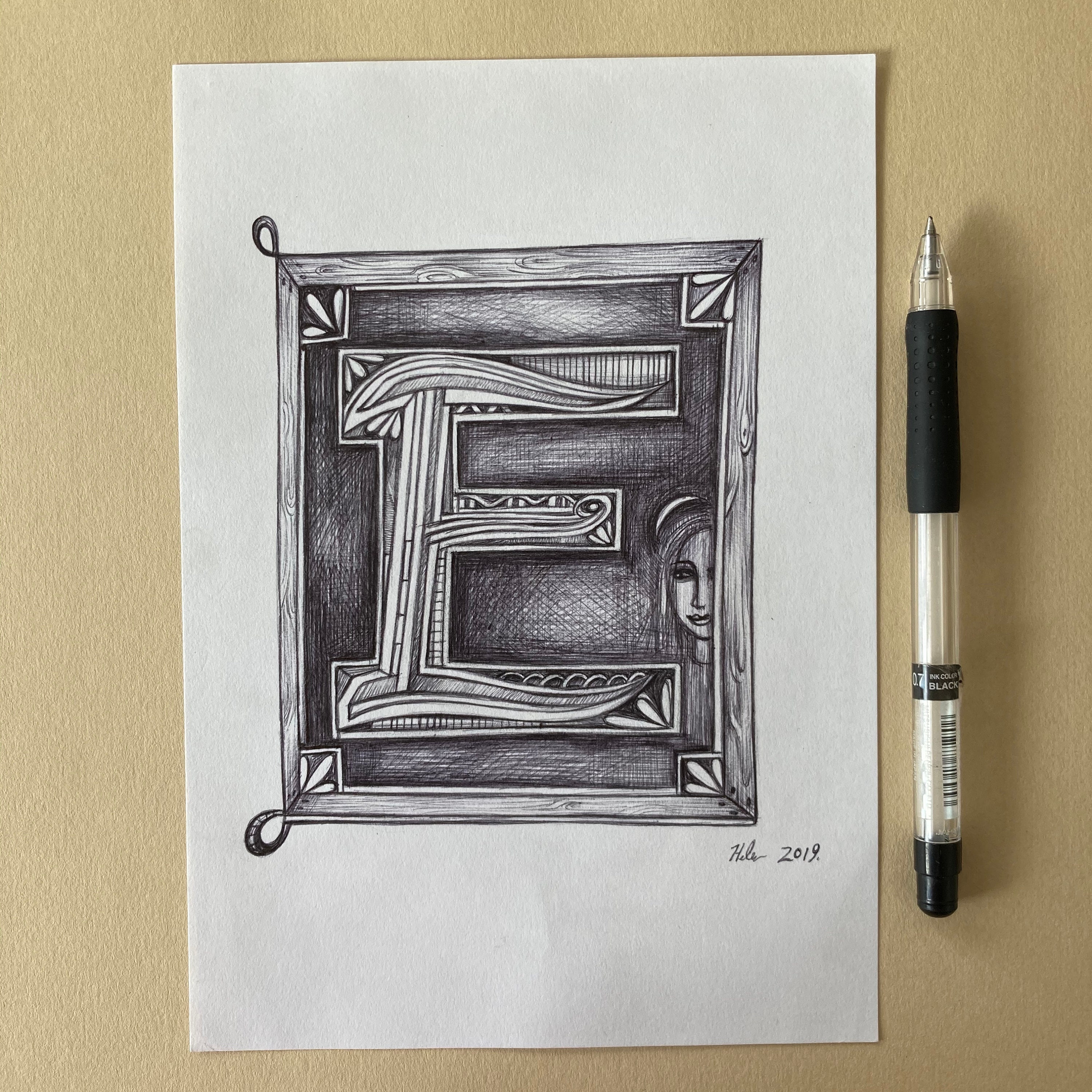 Capital E drawing Letter E Illuminated letter Letter E Etsy