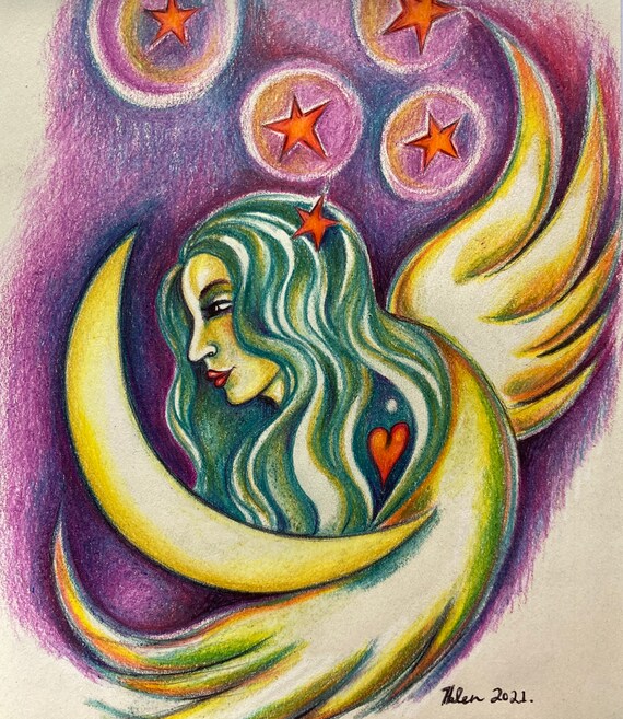 Schutzengel Zeichnung A5 Engel Zeichnung Schutzengel Kunst | Etsy