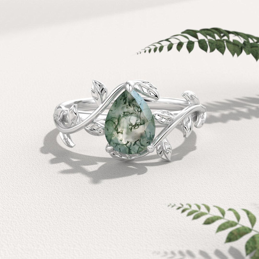 DONGHU Moss Agate Hexagon Ring - Natural Green Stone Spiritual Jewelry For Women