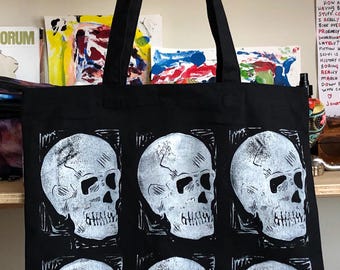 canvas skull tote bag