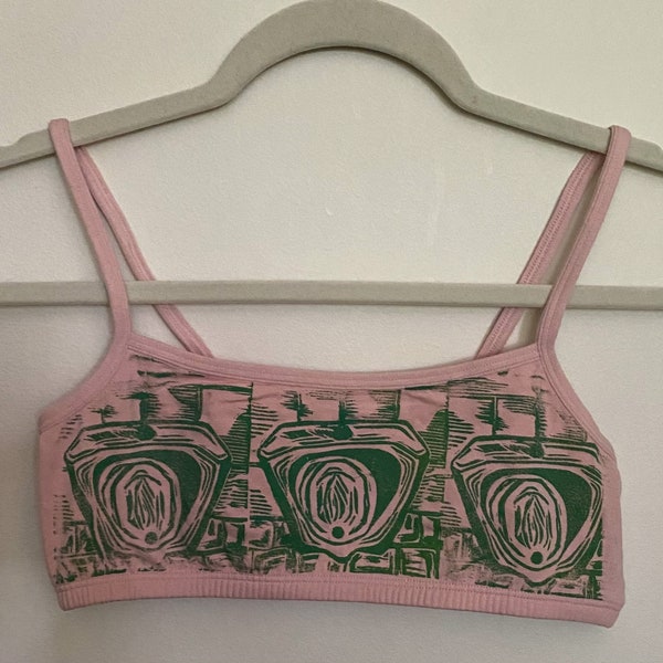 abstract design urinal print bra crop top shirt pink/sage green