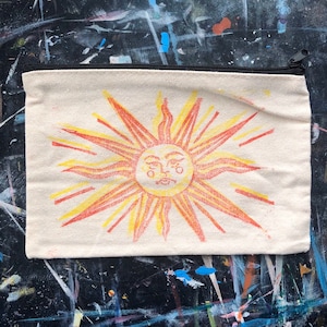 sun face design canvas zipper pouch