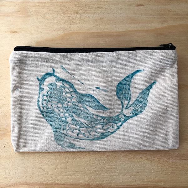 koi fish handprinted canvas zipper pouch