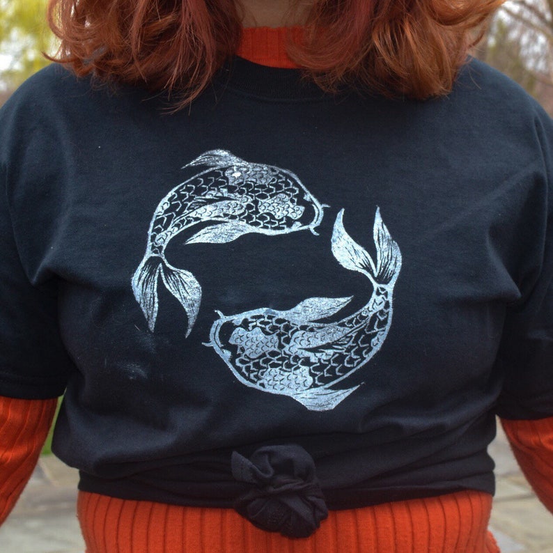Koi Fish Cotton Tshirt Yin Yang Design Etsy