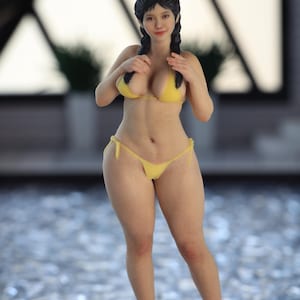 Helfigursstaty med skönhet, realistisk kroppspositivitetskonst, förmålad bikinibab 1/18 1/16 1/12 bildiorama, accentfigur för mogen