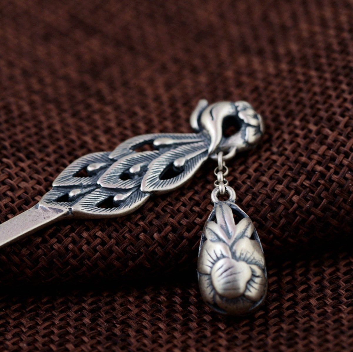 Retro Fine Phoenix Hairpin S925 Sterling Silver Peony Flower Etsy