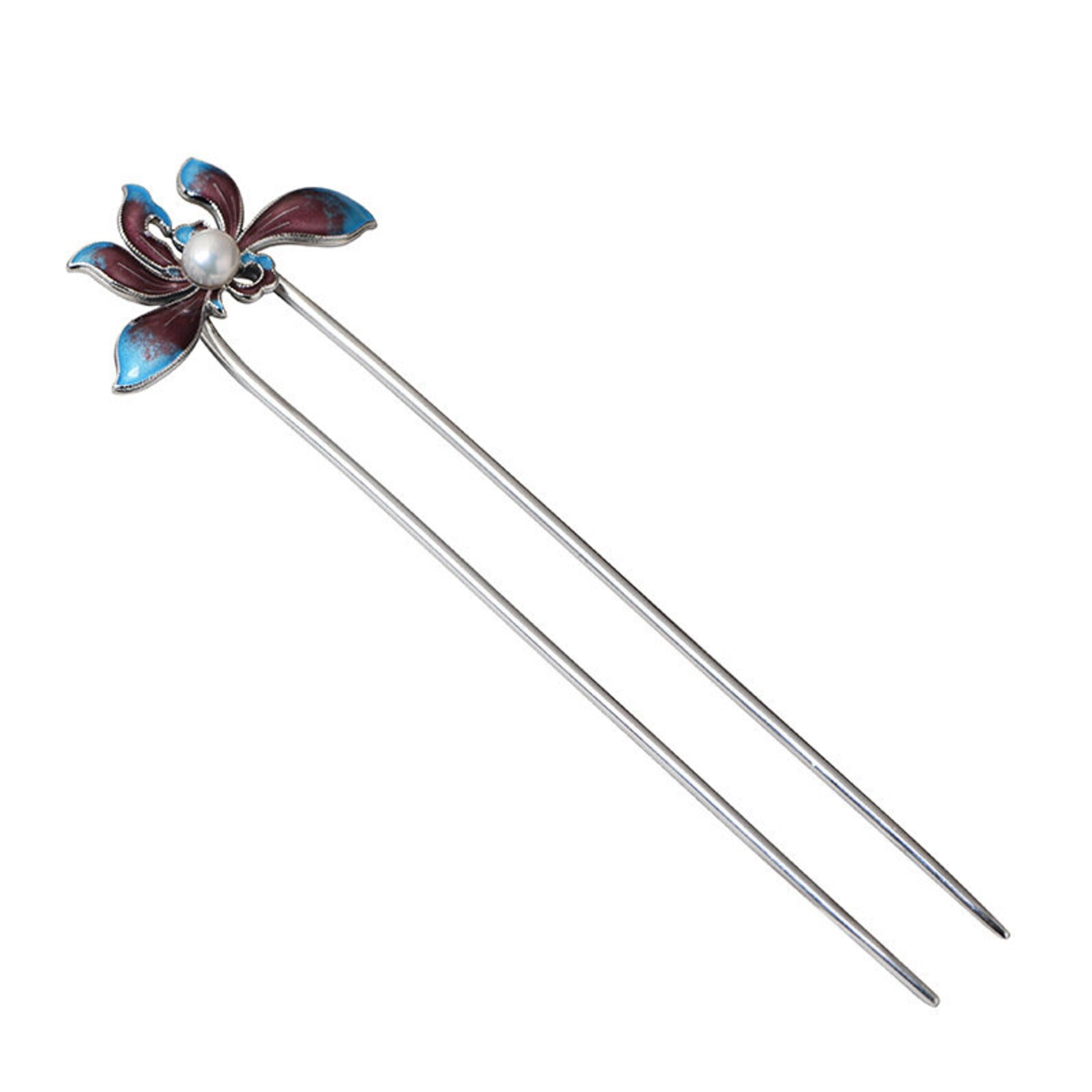 Cloisonne flower hair fork fine s925 sterling silver pearl Etsy