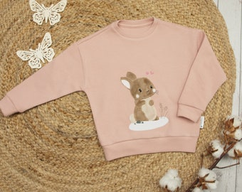 Baby sweater children's sweater oversize sweater waffle knit jersey with embroidered rabbit appliqué, size 56 62 68 74 80 86 92 98 104 110 116 122