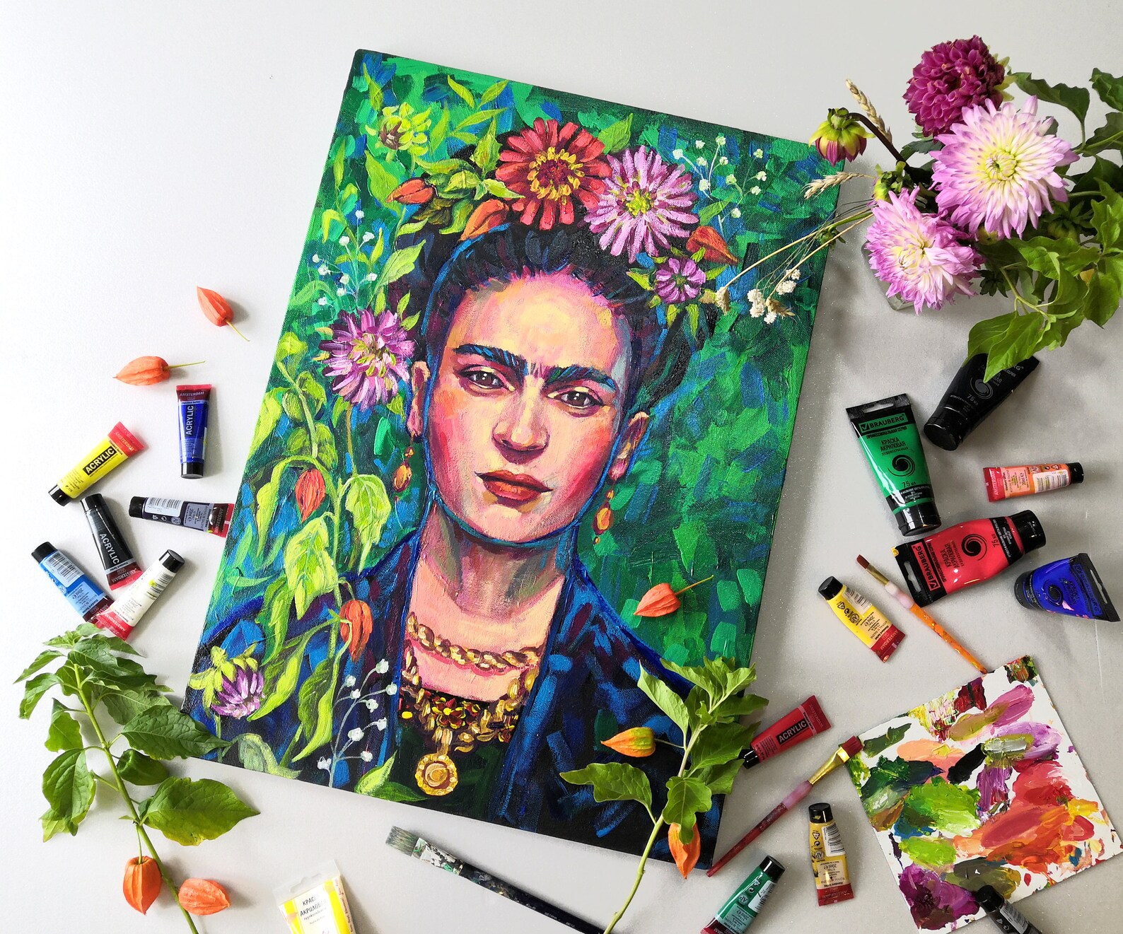 Frida Kahlo painting Original art portrait Frida Kahlo wall | Etsy