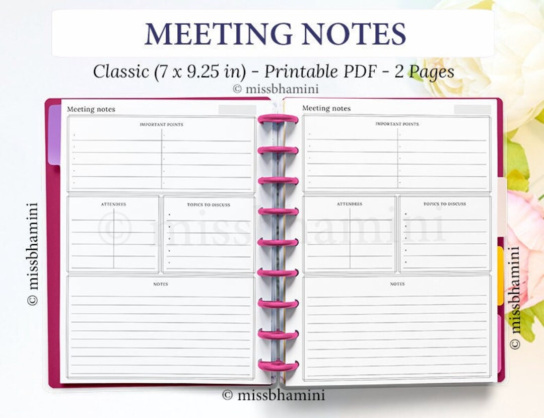 Meeting Notes Classic HP Printable Insert 7 9.25 In - Etsy