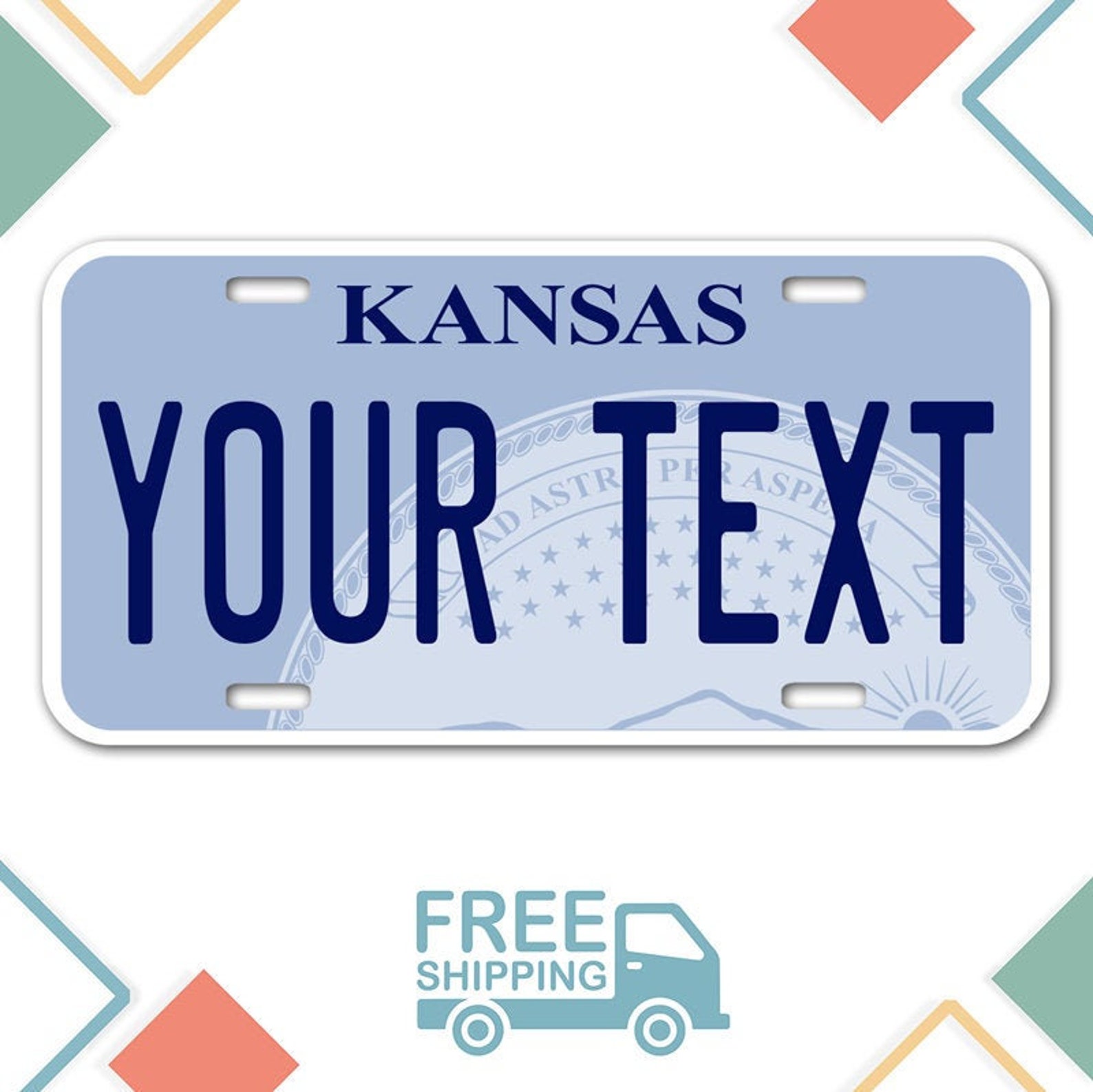 Personalized Kansas License Plate Add Any Text Free Etsy
