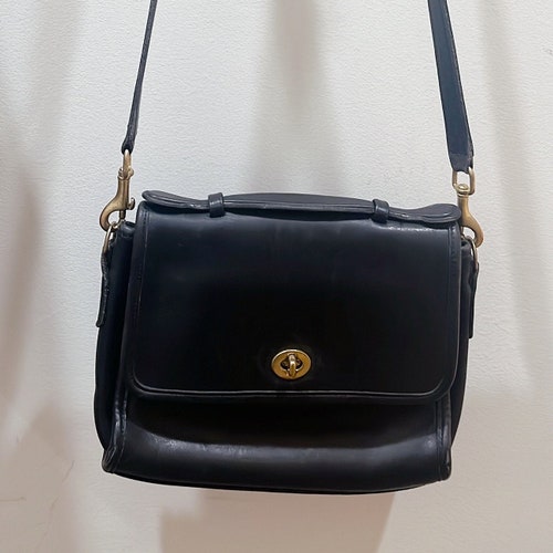 Vintage Coach Shoulder Bag Small Black Leather Purse With