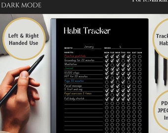 reMarkable Paper pro habit tracker, dark mode habit tracker, habit tracker template, daily habit tracker, habit tracker, remarkable pro