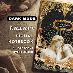 Digitales Notizbuch im Dunkelmodus, himmlisch-barockes Design für iPad & reMarkable Paper Pro GoodNotes-Notizbuch