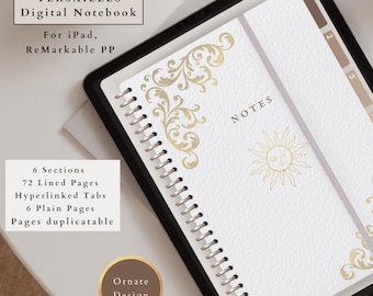 Digital Notebook, Minimalist Digital Notebook for iPad Remarkable Paper Pro, hyperlinked tab notebook, tabbed notebook, Portrait, Aesthetic