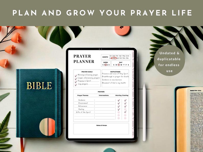 Ultimate Christian Prayer Planner PDF | 400+ Prayer Prompts, Daily Devotional Faith Organizer for reMarkable, iPad & Goodnotes Printable image 2
