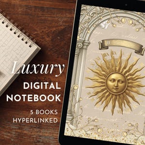 Luxury Digital Notebook Celestial Baroque style, 5 Journals in 1, Hyperlinked Ornate PDF for iPad, GoodNotes, Notability, reMarkable