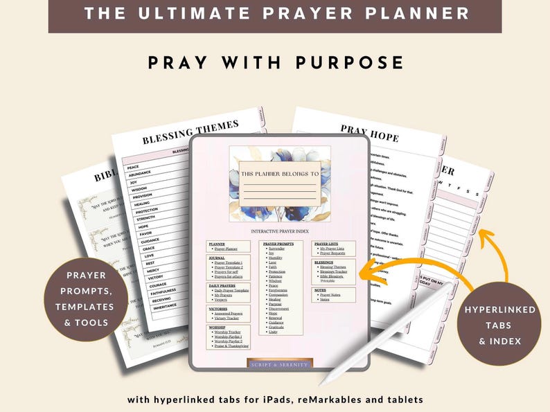 Ultimate Christian Prayer Planner PDF | 400+ Prayer Prompts, Daily Devotional Faith Organizer for reMarkable, iPad & Goodnotes Printable image 4