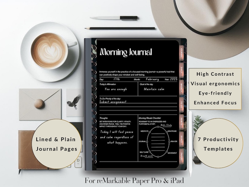 Dark Mode Digital Journal Notebook for Remarkable Paper Pro, iPad Dark ...