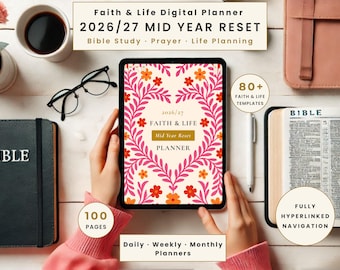 Faith & Life Digital Planner 2026/27 | Mid Year Reset | Bible Study Prayer Journal | Christian Planner iPad | Hyperlinked | Printable