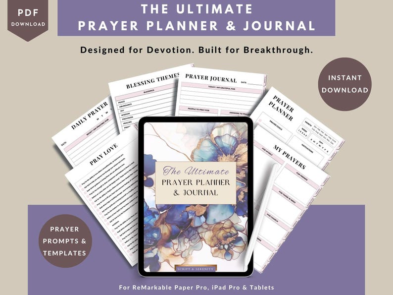 Ultimate Christian Prayer Planner PDF | 400+ Prayer Prompts, Daily Devotional Faith Organizer for reMarkable, iPad & Goodnotes Printable image 1